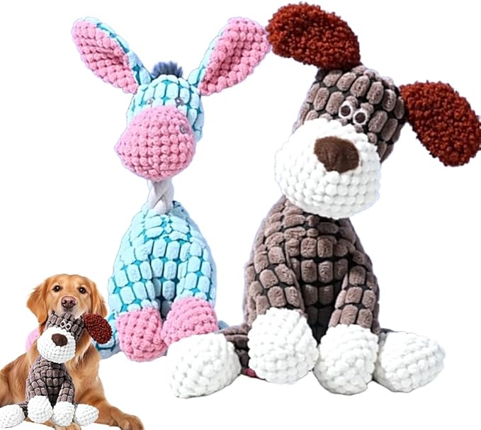 Indestructible Dog Toy, 2026 New Durable Plush Dog Toys for Aggressive Chewers, Interactive Squeaky Soft Puppy Chew Toy, Durable Teething Toys for Small Medium Large Dogs (Brown+Blue)