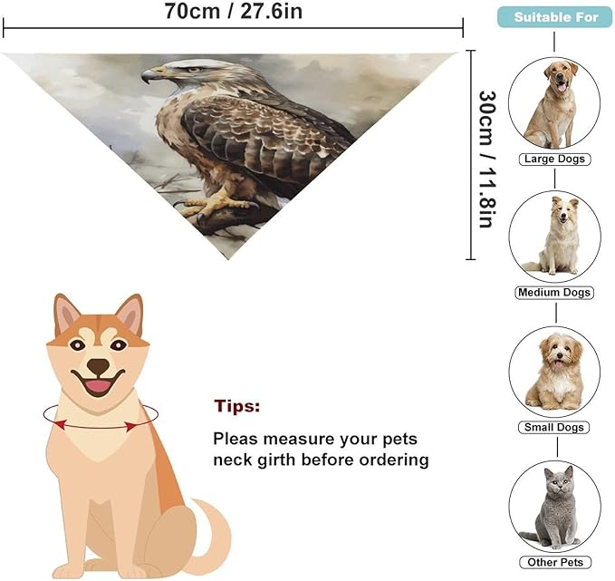 Dog Bandana Spring Pet Scarf Adjustable Triangle Watercolor of Hawk Sitting in The Tree Printing Dog Bib Washable Polyester Puppy Bandana for Small Medium Large Dogs Cat Birthday Party Supplies