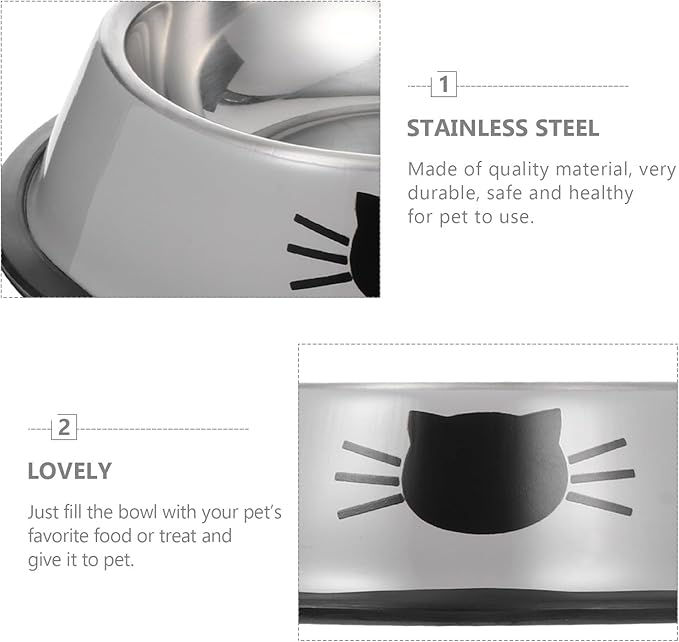 Totority Thickened Stainless Steel Double Pet Bowl Kitten Feeding Bowl and Dog Food Water Dish Feeder Gray Non-Slip Base Indoor Cat and Dog Feeding Supplies