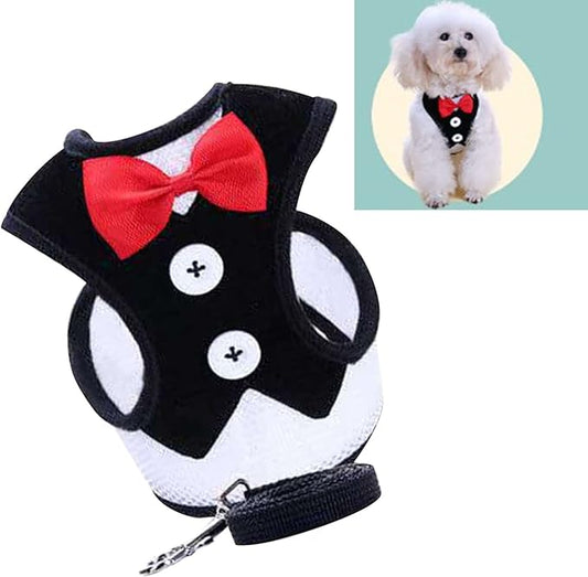 Dog Harness Leash, Breathable Fabric Bow Tie Harness Set, Colorful Sturdy, for Medium Large Dogs Walking Pet Supplies (M)