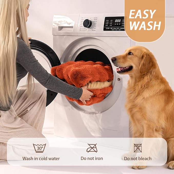 Self-Warming Dog Bed, Plush Faux Fur Mat with Anti-Slip Bottom, Ultra Soft Heated Pet Bed for Medium Large Dogs, Cozy Fluffy Pad for Carriers Couch Crate, Machine Washable, 35 x 27 Inch Orange
