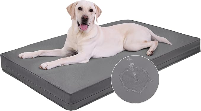 Vonabem Extra Large Dog Bed Waterproof Outdoor, Washable XL Pet beds 44 inch, Leather Anti-Slip Kennel Pads with Removable Cover Reversible, 44"x32" Grey