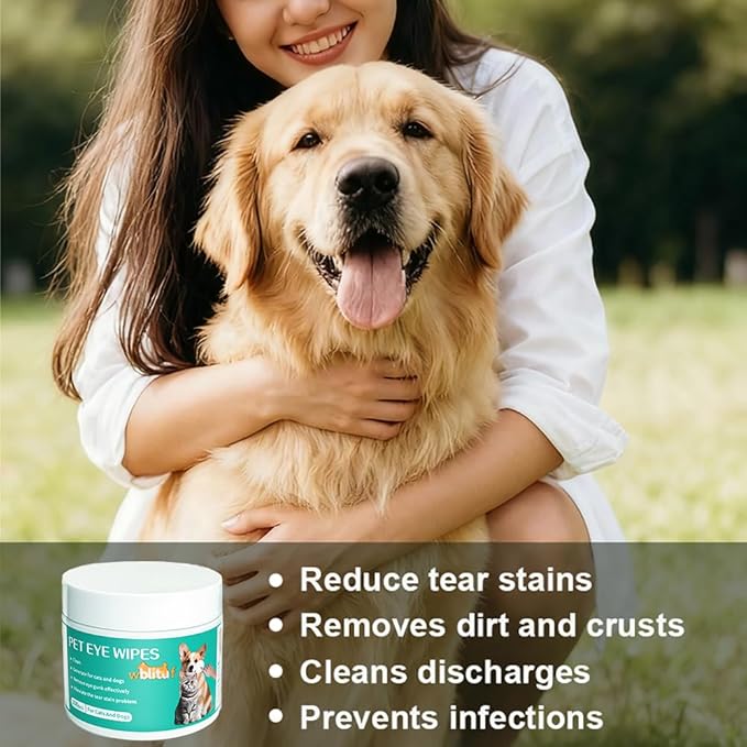 Pet Eye Cleaning Wipes for Dogs & Cats, 100 Count | Tear Stain Cleaning Pads with Aloe Vera & Chamomile, Gentle Formula, Lick-Safe, No-Rinse,Gentle Eye Wipes