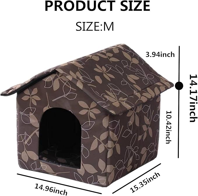 Outdoor Cat House Cat House for Outdoor and Indoor Use - Waterproof Shelter for Cats, Dogs, and Feral Animals (Brown, Medium)