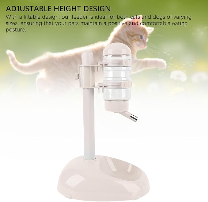 Pet Standing Water Dispenser, Adjustable Height Dog Water Bottle, with Food Feeder Bowl for Small Dogs Cats (Beige)