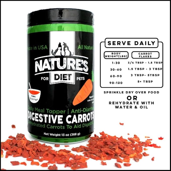 Nature's Diet® Digestive Carrots - Dehydrated Carrot Dog Food Topper for Diarrhea Relief and Improved Digestion, Fiber for Dogs Keep Poop Firm, Gut Health, Firm Stool, Daily Supplement