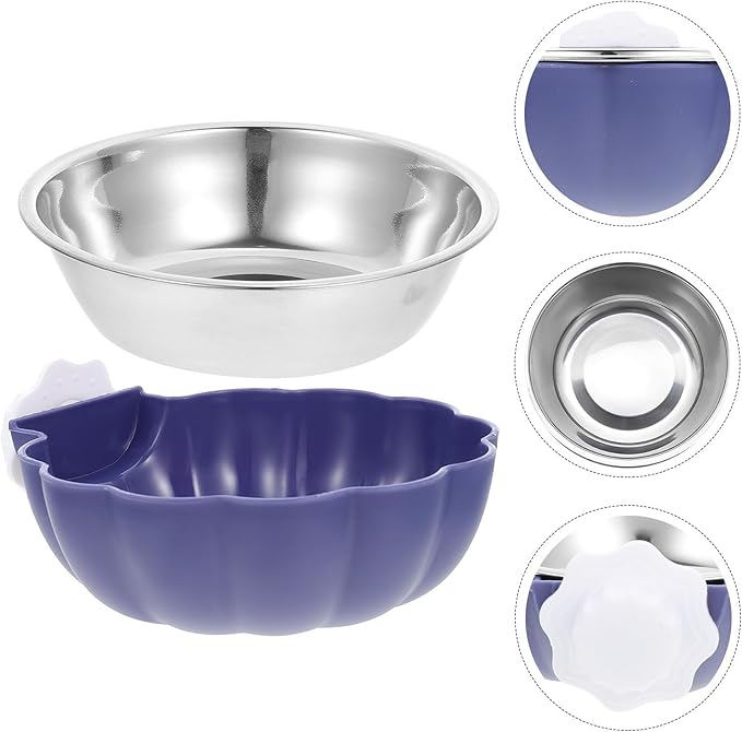 DOITOOL Hanging Stainless Steel Pet Bowl Large Blue Sturdy Feeding Bowl Convenient Water Dish for Dogs and Cats Household Feeding Supply