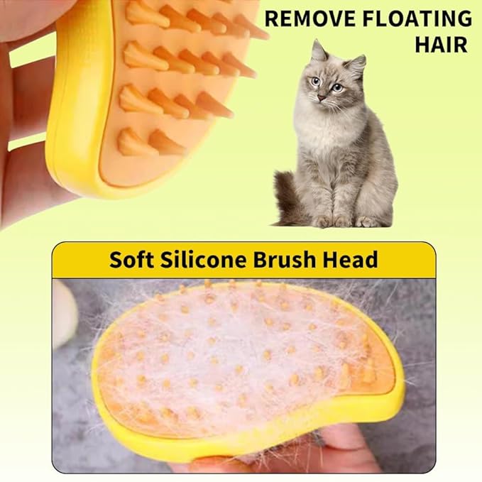 Steamy Mango 3-in-1 Steam Grooming Brush, Eliminates Flying & Tangled Hair, Water Spray for Cats & Dogs, Shedding & Massage Tool