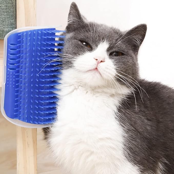 Magik Pet Cat Self Groomer Brush Wall Corner Mount Grooming Massage Comb Toy Catnip (1 Pack, Blue)