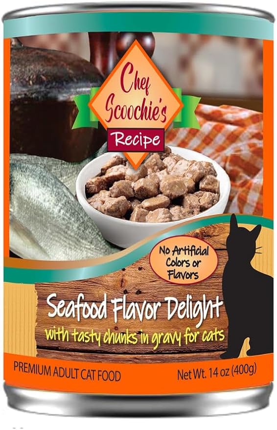 Scoochie Pet Chef Scoochies Seafood Chunky Cat Food 14 Ounce Pop Top Can, Pet Foods and Supplies