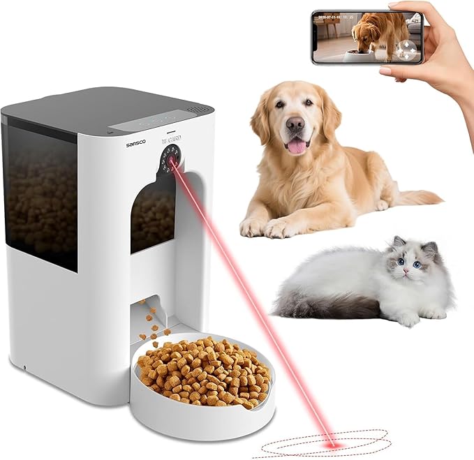 SANSCO Automatic Cat Feeder with Camera: Automatic Dog Feeder, 2K 3MP Video Recording Timed 2.4 & 5GHz WiFi App Control Pet Feeder Dispenser for Cat Dog, Rotates Up and Down, 4L