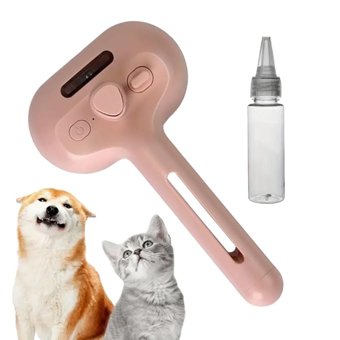 Pet Steam Brush - Ergonomic Deshedding Comb, Large Capacity Misting Hair Removal Steamer | Cat and Dog Grooming Tool with Self-Cleaning Feature, Massage Brush for Home, Shower, and Travel Use