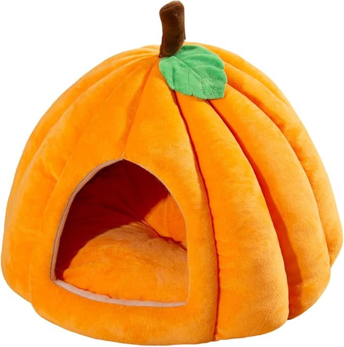 Peiiwdc Detachable Pet Bed Kitten Puppy Dog Cave Cartoon Pumpkin Pet Detachable Cushion Nest Supplies Cave Washable