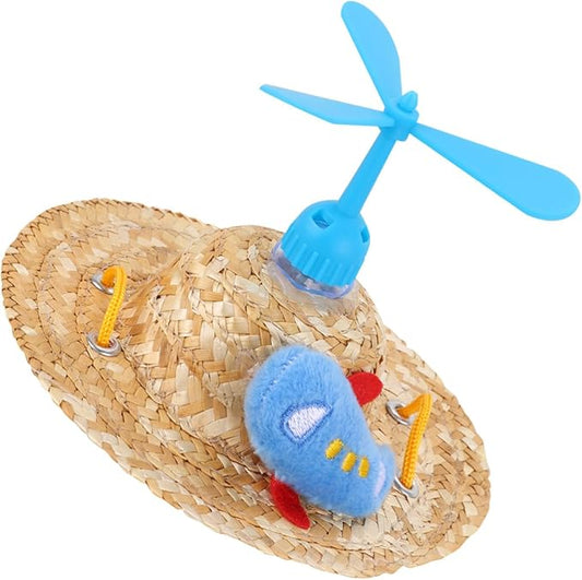 Pet Straw Hat Woven Airplane Cap Funny Photo Prop Decorative Hat for Dogs Large Size Pet Supplies