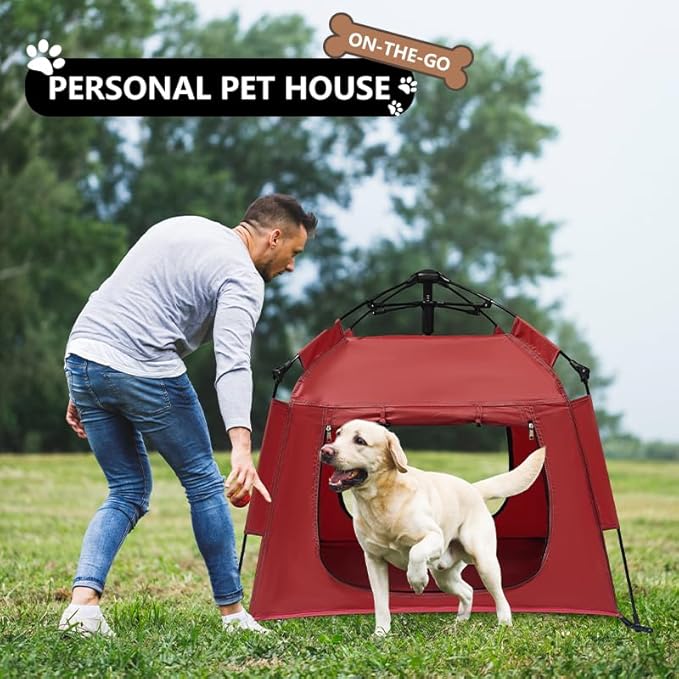 Outdoor Pet Automatic Camping Tent, Pop up Cave Bed for Indoor Cats and Small Dogs, Portable Cat House Dog House, Red.