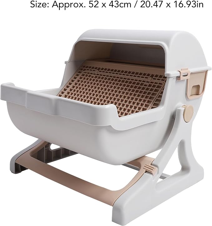 Semi Automatic Cat Litter Box, 20in Large Capacity Plastic Semi Enclosed Cat Litter Box with Safe Protection, Low Noise Smart Cat Toilet Box for Multiple Cats