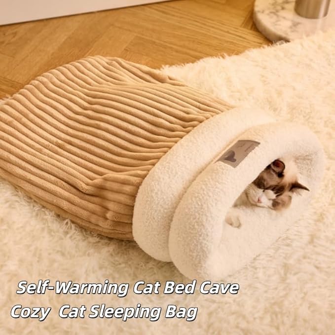 Cat Sleeping Bag, Cats Winter Sleeping Bag for Indoor Cats Cozy Plush Cat Cave Bed, Self-Warming Pet Snuggle Sack for Kitten Puppy Small Dogs (B-Grey Blue 1pcs, M-17"x14.5")