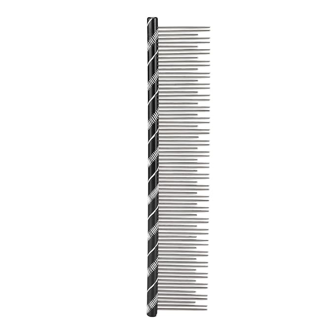 Pet Hair Removal Comb, Stainless Steel Cat Grooming Tool with Dual - Density Teeth, Open Knot Detangling Comb for Long and Short Haired Cats, Ergonomic Non - Slip Handle (Black)