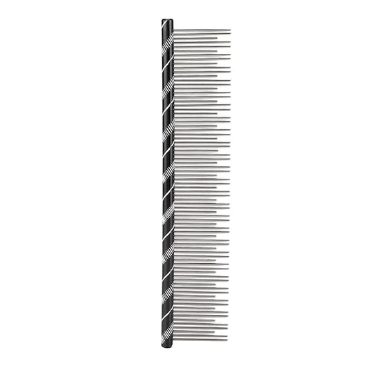 Pet Hair Removal Comb, Stainless Steel Cat Grooming Tool with Dual - Density Teeth, Open Knot Comb for Long and Short Haired Cats, Ergonomic Non - Slip Handle (Black)
