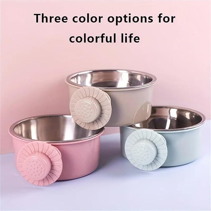 Dog Bowl Anti-tip Fixed Hanging Dog Bowl Dog Cage Stainless Steel Drinking Bowl Pet Bowl Pet Supplies(Gray,450ml)