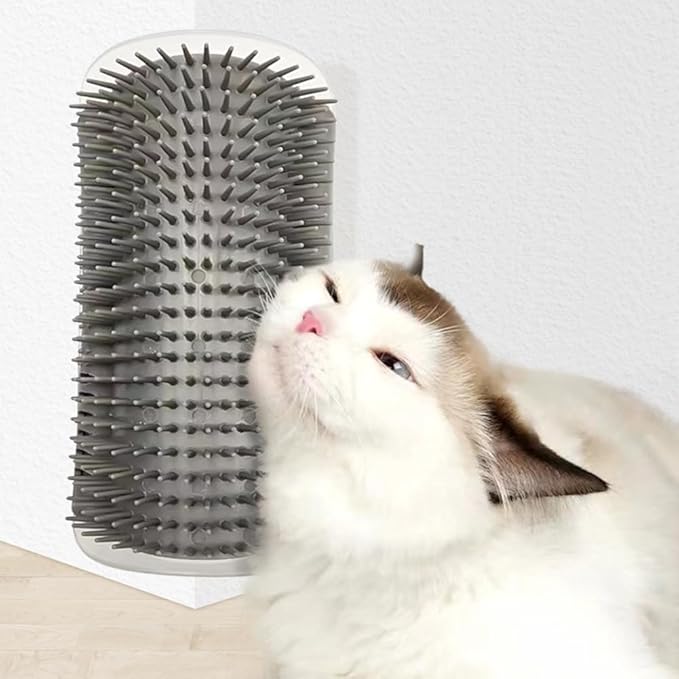Cat Self Groomer Wall Corner Massage Comb Grooming Brush Soft Rubber Bristles Kitten Massager Tool Fit for Flat Wall Corner Cage and Hand Hold (Gray)