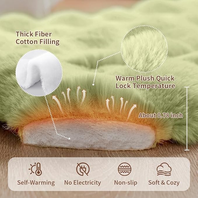 Self-Warming Dog Bed, Plush Faux Fur Mat with Anti-Slip Bottom, Ultra Soft Heated Pet Bed for Medium Large Dogs, Cozy Fluffy Pad for Carriers Couch Crate, Machine Washable, 35 x 27 Inch Green