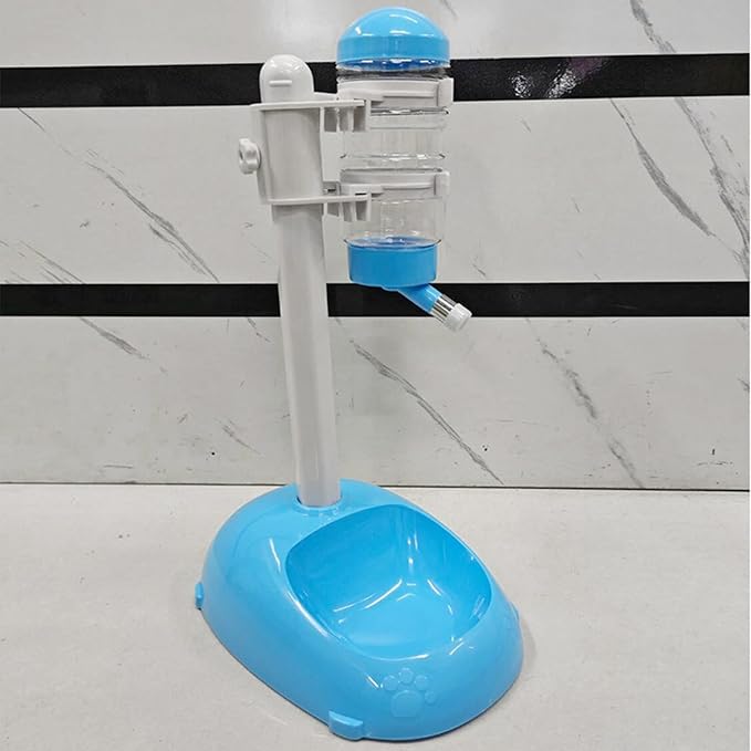 Pet Standing Water Dispenser, Adjustable Height Dog Water Bottle, with Food Feeder Bowl for Small Dogs Cats (Blue)