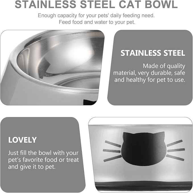 Totority Thickened Stainless Steel Double Pet Bowl Kitten Feeding Bowl and Dog Food Water Dish Feeder Gray Non-Slip Base Indoor Cat and Dog Feeding Supplies