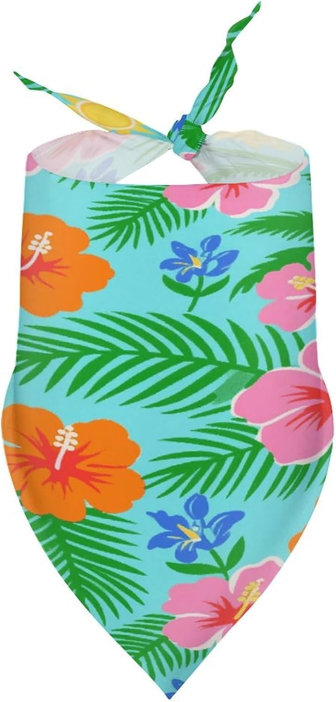 Dog Bandana Spring Pet Scarf Adjustable Triangle Tropical Flower Print Printing Dog Bib Washable Polyester Puppy Bandana for Small Medium Large Dogs Cat Birthday Party Supplies
