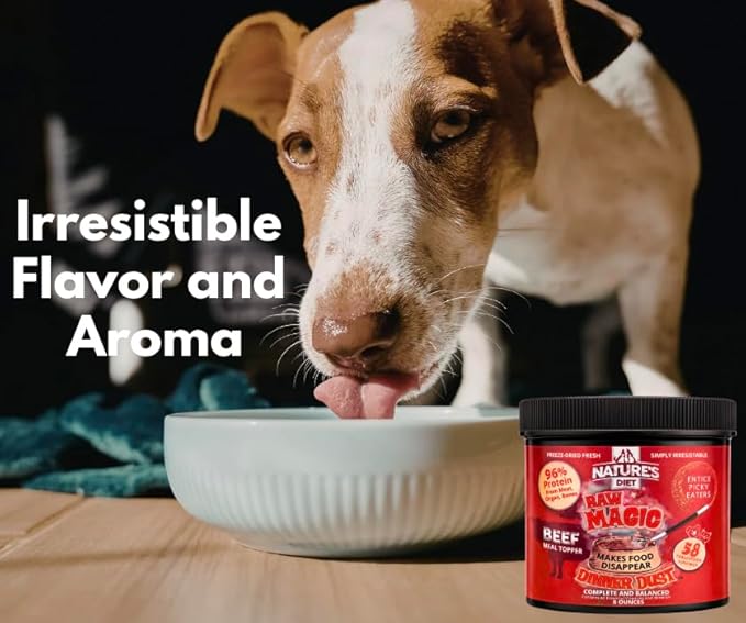 Freeze-Dried Raw Magic Dinner Dust - Premium Dog and Cat Food Topper with 96% Protein from Raw Meat, Liver, Bone Broth, Fruits and Vegetables - Irresistable - Perfect for Picky Eaters - 8oz (Beef)