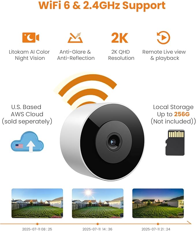 litokam Window Camera 3MP 2K, WiFi6 & 2.4GHz Indoor Cameras for Home Security with Al Color Night Vision, Person/Motion/Sound Detection & Real-Time Alerts, 24/7 Recording, 104° View Angle