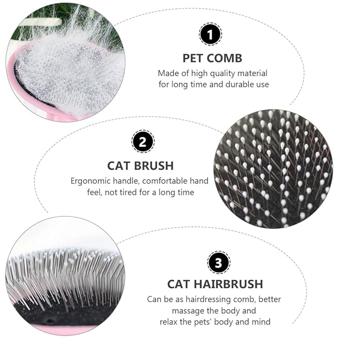 Pet Grooming Brush and Cleaning Comb for Cats and Dogs, Pink with Dotted Design, Soft Massage Tool for Shedding and Loose Fur Removal, Suitable for Indoor and Outdoor Use