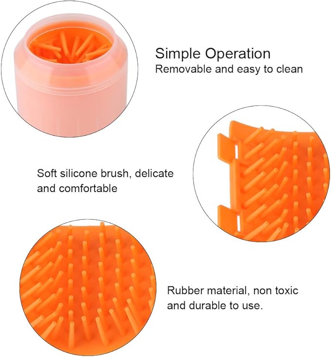 Portable Pet Paws Cleanseing Cup, Multifunctional Grooming Tool for Cats and Dogs, Rubber Silicunique, Easy to Cleanse and Use (Orange)