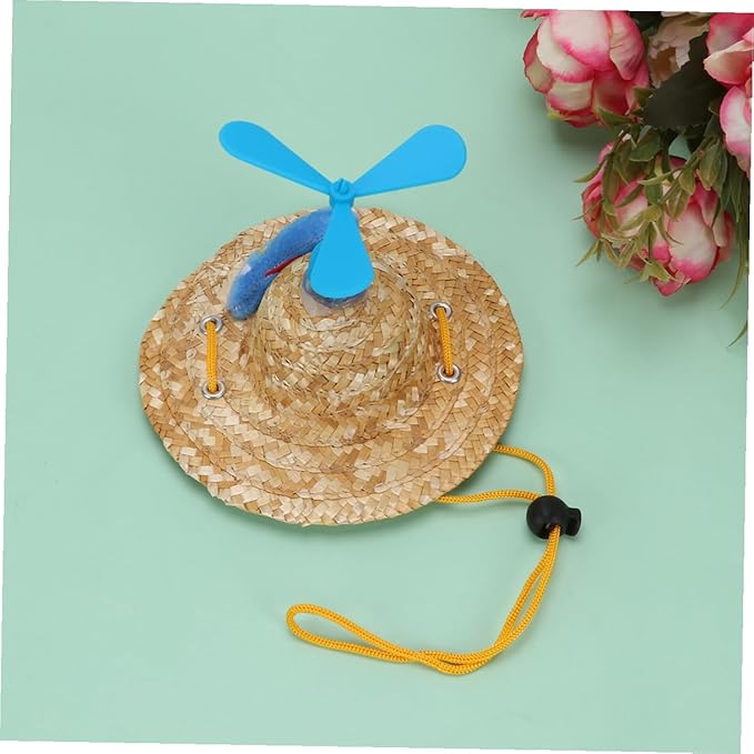 Alipis Pet Straw Hat with Airplane Rotor, Woven Knitted Straw Cap for Dogs, Funny Photo Prop and Party Accessory, Large Size for Pet Supplies
