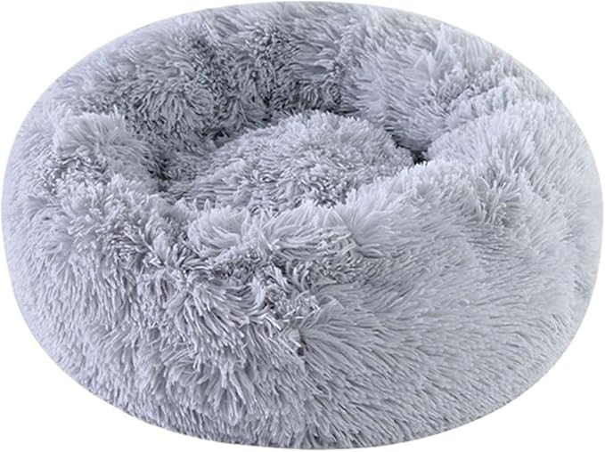 1PCS Round Pet Bed Kennel Non-Slip Winter Warm Dog Kennel Sleeping Long Plush Soft Puppy Cushion Mat Cat Supplies(Gray,70cm)