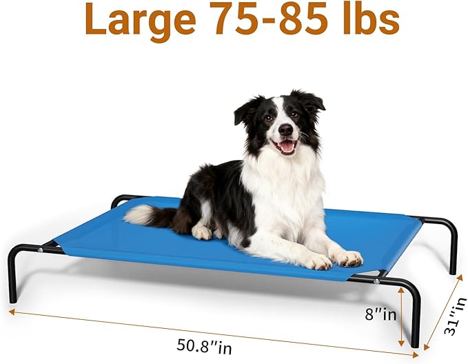 Elevated Cooling Dog Bed for Large Dogs,Waterproof Outdoor Pet Cot with Washable Breathable Mesh,Non-Slip Feet,Comfortable Dry Raised Dog Bed,50.8 x 31 x 8 Inches,Blue