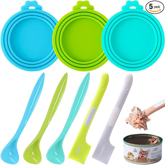 8 PACK Can Lids, Pet Food Can Cover and Food Mixing Spoons Food Canned Scoop, Fits Most Standard Size Dog and Cat Can Tops for Pet Cat Dog Feeding Can and Wet Food Storage