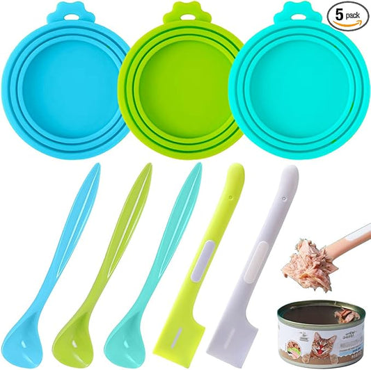 8 PACK Can Lids, Pet Food Can Cover and Food Mixing Spoons Food Canned Scoop, Fits Most Standard Size Dog and Cat Can Tops for Pet Cat Dog Feeding Can and Wet Food Storage