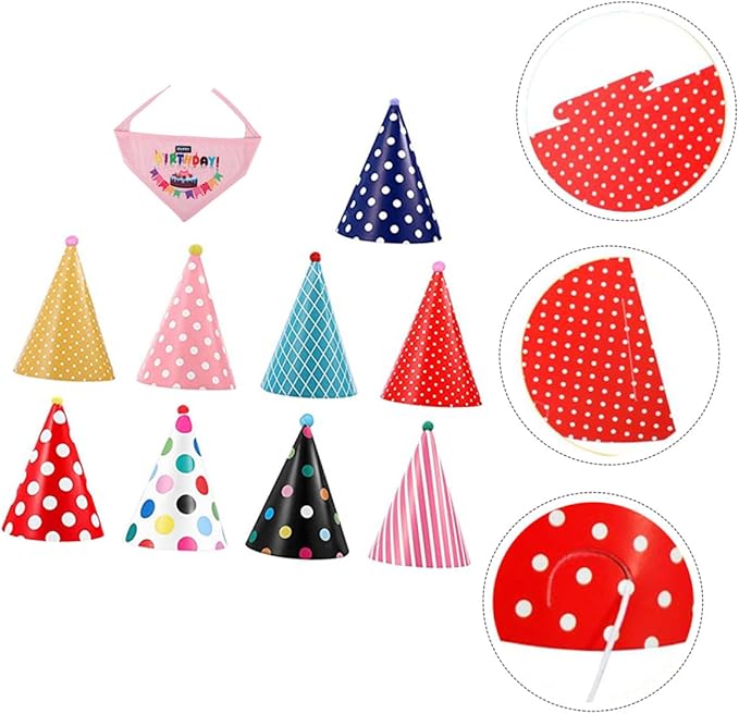 Toyvian Dog Birthday Party Supplies Set 9 Decorative Birthday Hats 1 Saliva Bib Bandana for Pets Adjustable Size for Pet Celebration Random Color