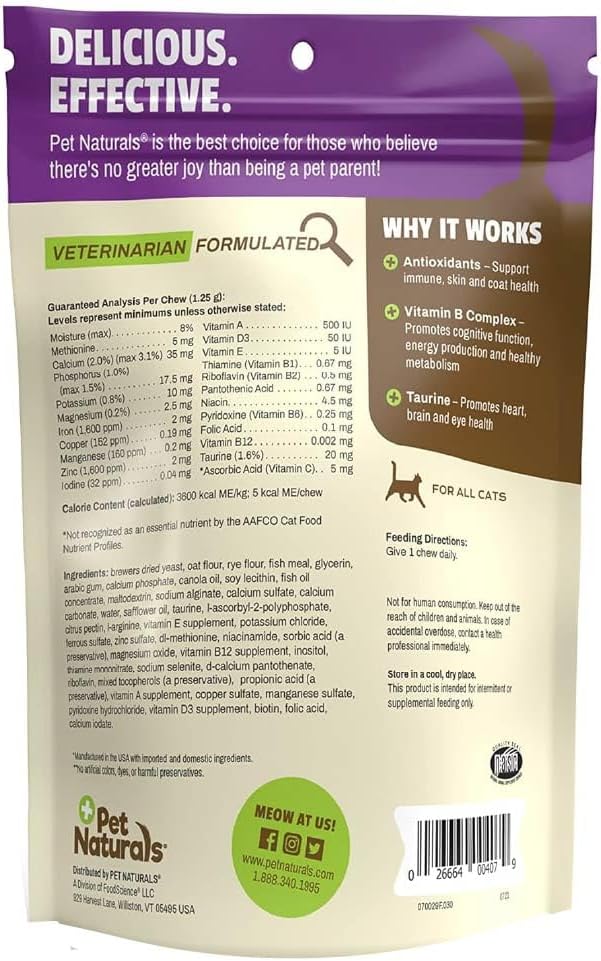 Pet Naturals Daily Multivitamin for Cats with Biotin, Taurine and Arginine, 30 Fish Flavored Chews (Pack of 12)