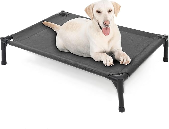 Elevated Dog Bed for Large Dogs, Raised Dog Cot Fits Up to 120 LBs, Heavy Duty Pet Cots with Durable Supportive Teslin Recyclable Washable Mesh, Indoor & Outdoor Pet Bed, Dark Grey