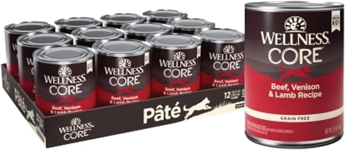 Wellness CORE Natural Wet Grain Free Canned Dog Food, Beef, Venison & Lamb, 12.5-Ounce Can (Pack of 12)