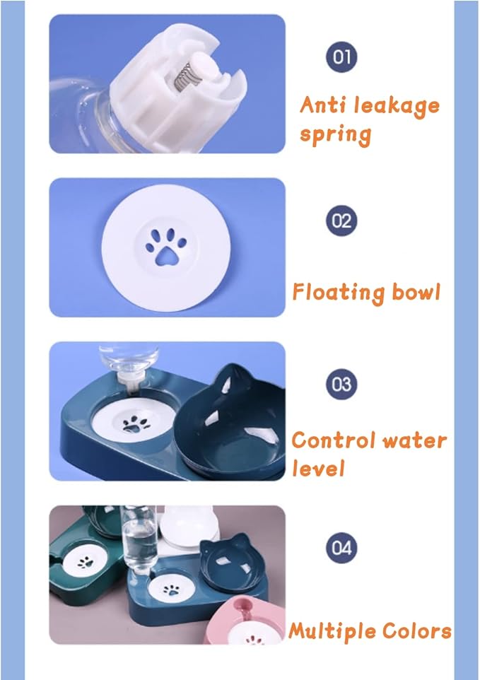 Cat Bowl, Automatic Drinking Water, Anti Slip Pad Design for Anti Tipping Water and Food, Suitable for Cats/Dogs, Blue/Green/Pink, 11.02 * 11.81 * 6.49 Inches. (Pink)