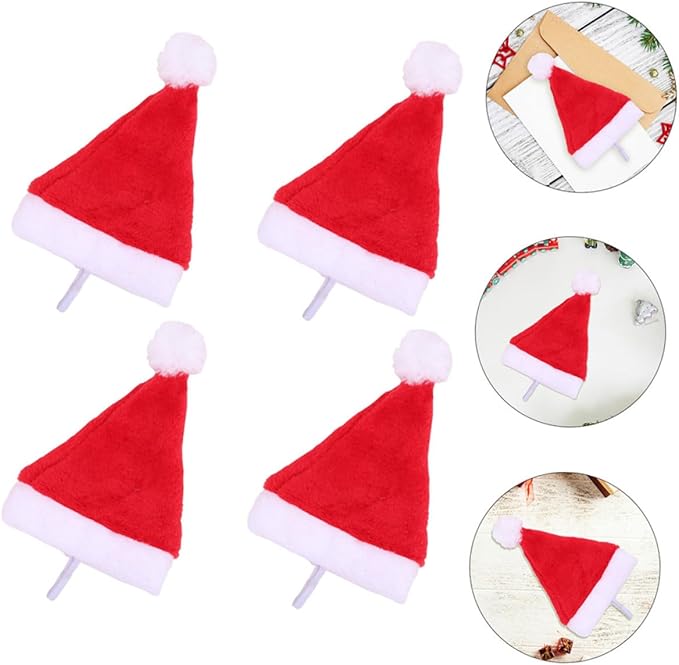 SEWACC 4pcs Adjustable Plush Dog Santa Hat Christmas Pet Costume Cap with Soft Lining for Small Dogs and Cats Holiday Party Supplies