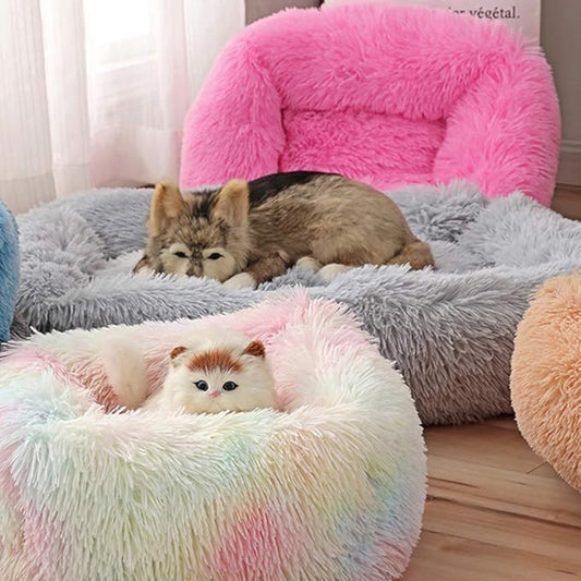 La La Pet® Donut Dog Cat Bed Cozy Cave Pet Bed Burrow Dog Bed Calming Cuddler Self-Warming Pet Bed Soft Plush Pet Cushion Improved Sleep for Cats Small Medium Dogs Rose XS
