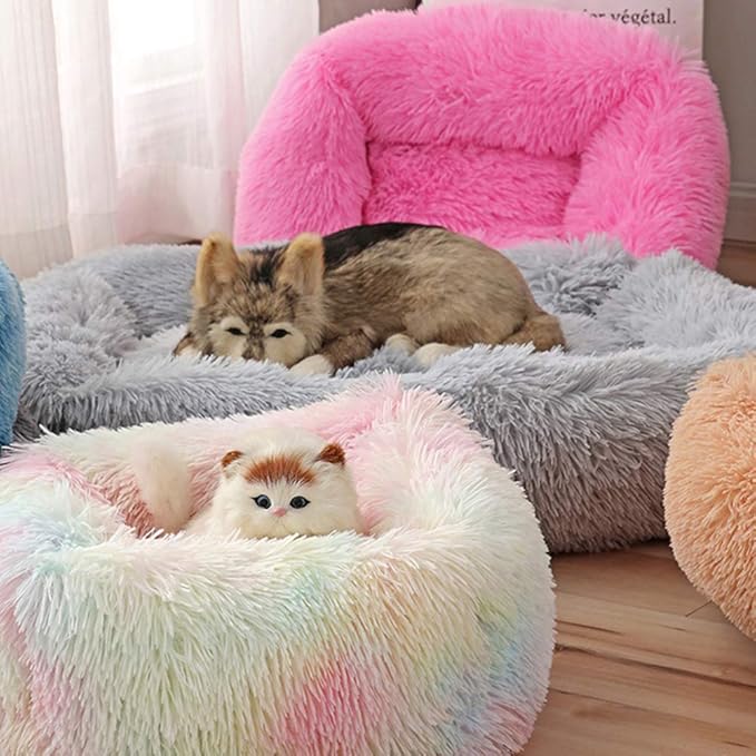 La La Pet® Donut Dog Cat Bed Cozy Cave Pet Bed Burrow Dog Bed Calming Cuddler Self-Warming Pet Bed Soft Plush Pet Cushion Improved Sleep for Cats Small Medium Dogs White M