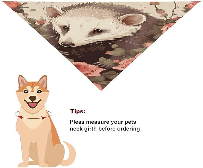 Dog Bandana Spring Pet Scarf Adjustable Triangle Opossum and Roses Printing Dog Bib Washable Polyester Puppy Bandana for Small Medium Large Dogs Cat Birthday Party Supplies