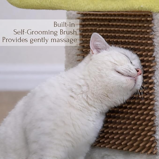 PetPals Mushroom Cat Perch Tree with Replaceable Nature Sisal Scratching Post, Multi-Functional Mushroom Cat Tower with Self Grooming Brush and Spring Toy, for Indoor Kittens, 20“High, Multi-Color