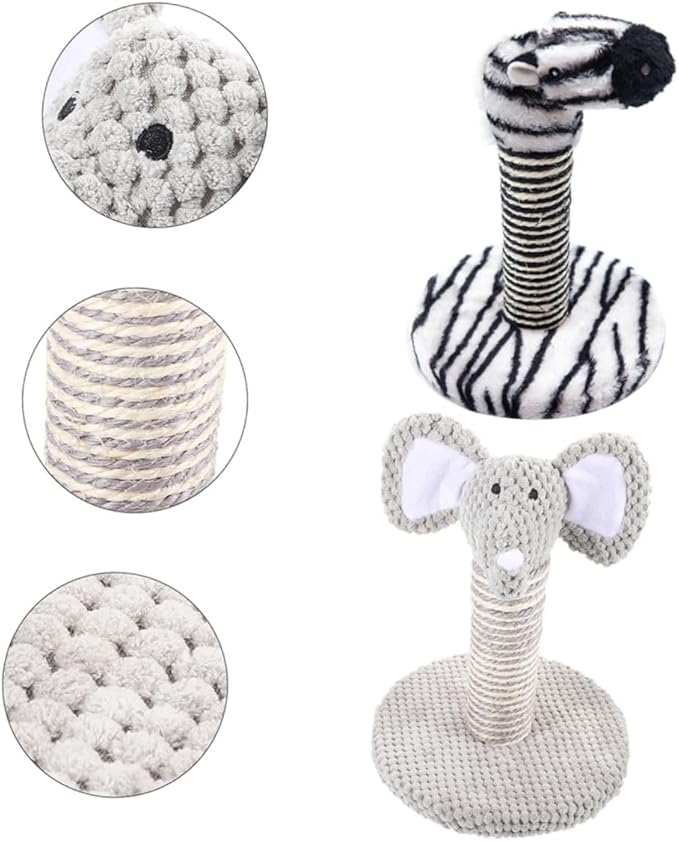 NUOBESTY 2pcs Cat Scratching Posts Set with Elephant and Zebra Design Sisal Rope Vertical Scratcher for Indoor Cats Comfortable Climbing and Nail Trimming for Kittens