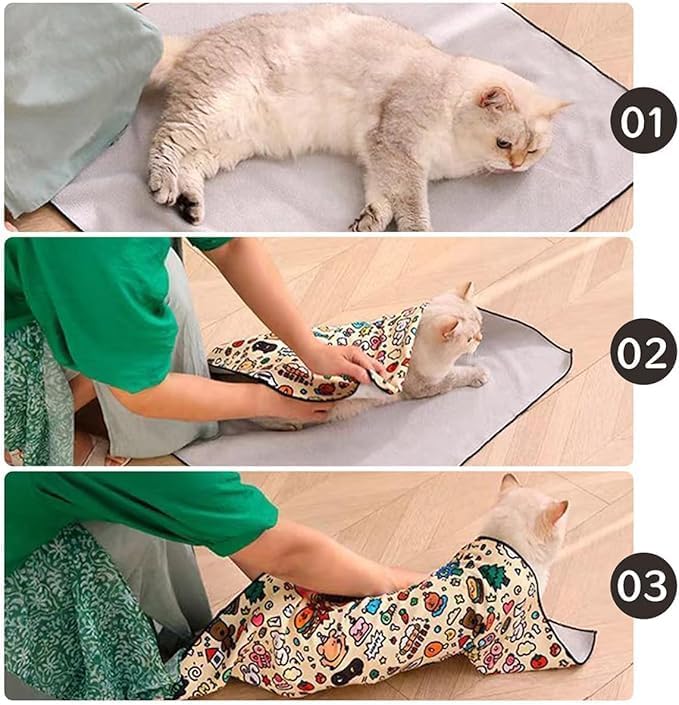 Cat Grooming Wrap, Cat Control Mat, Cat Wrap for Grooming, Self-Adherent, Anti-Bite, Anti-Scratch, Anti-Escape Calming Wrap, Multifunctional Pet Tool (A, M(13.77 * 13.77in or Within 9.9lbs))